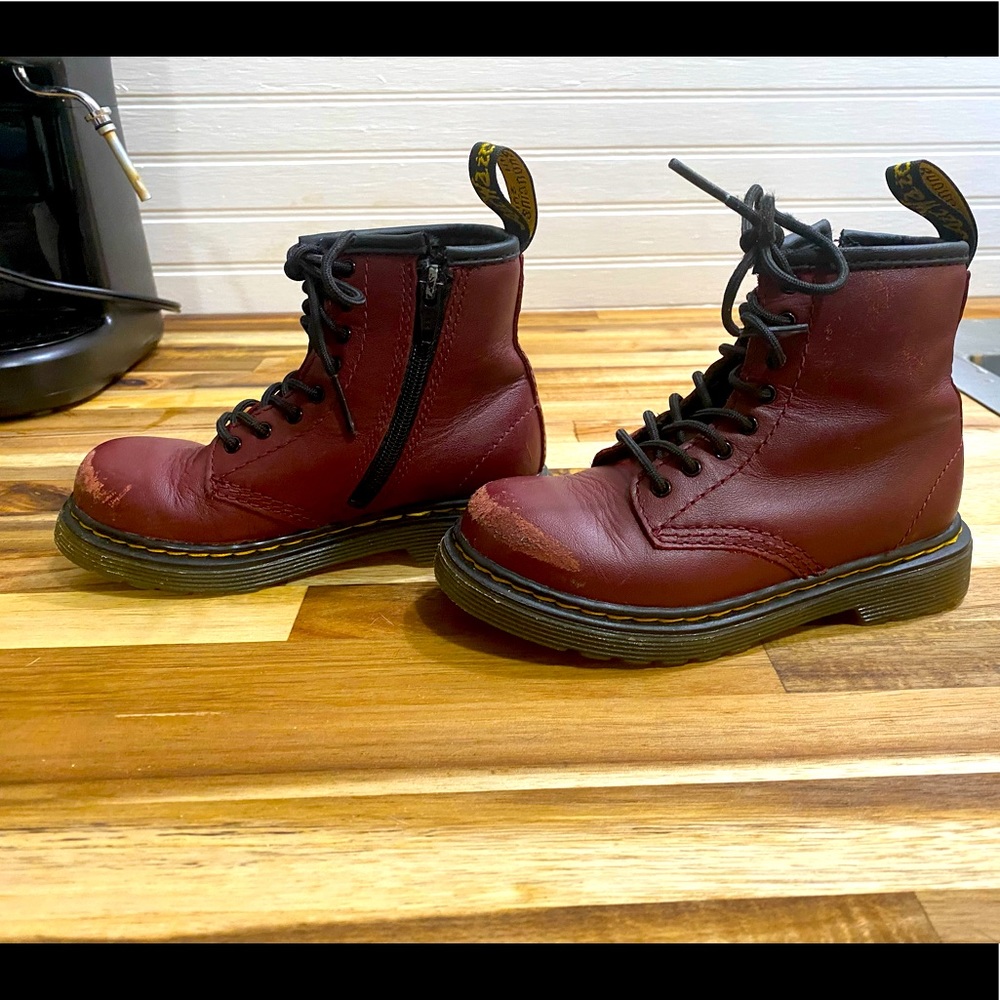Maroon leather  Dr Martens boots, toddler size 9.